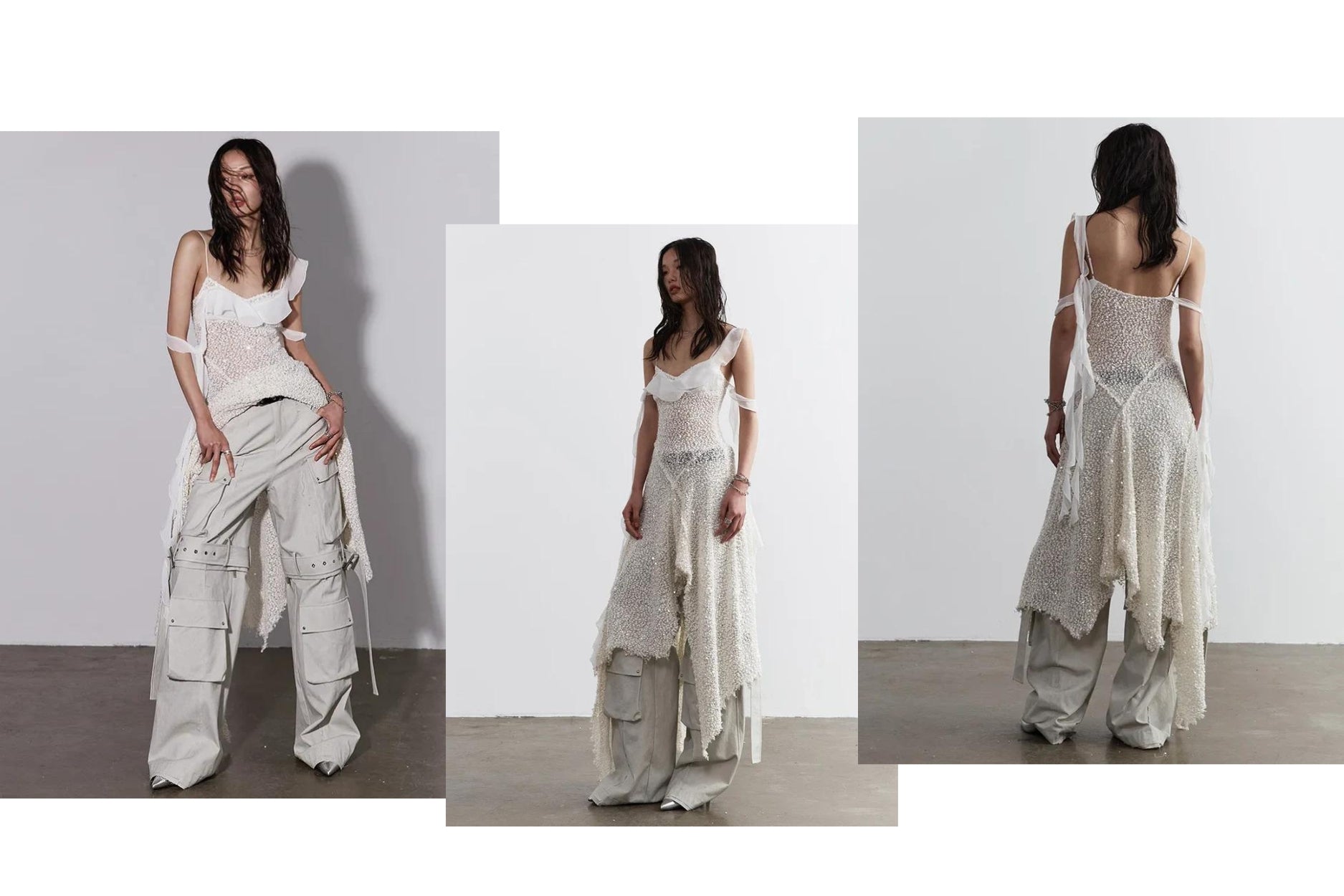 Creating a Statement: Layering the Radat Buckle Cargo Pants with the Chelsea Ruffled Sequin Dress