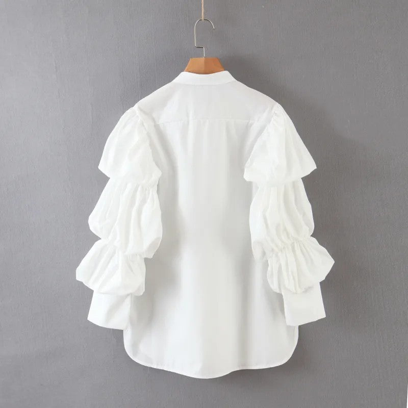Marigold Shadows Shirts & Tops Daoko Pleated Puff Long Sleeve Shirt - White