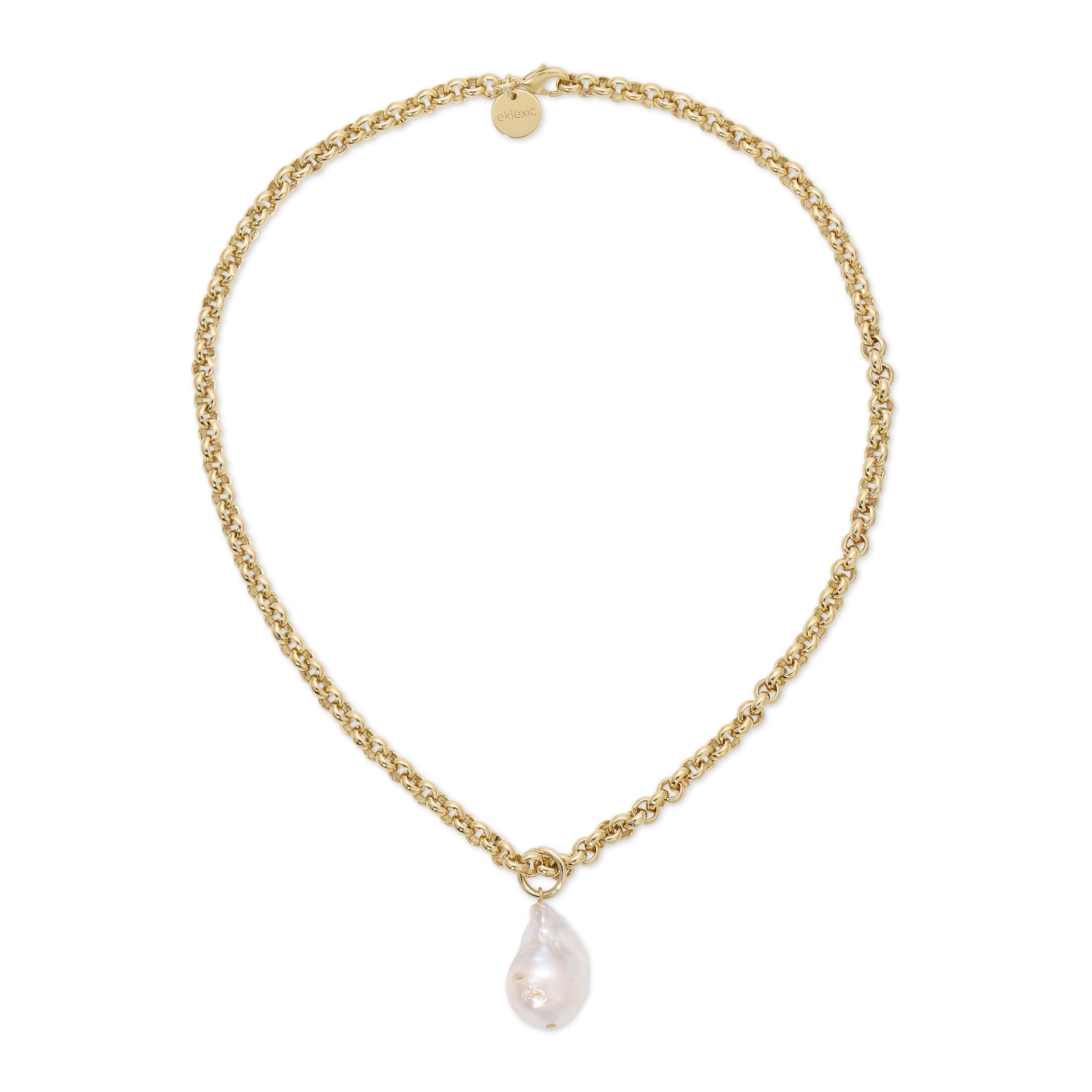 eklexic Micro Royal Chain with XL Baroque Pearl Pendant Necklace by eklexic