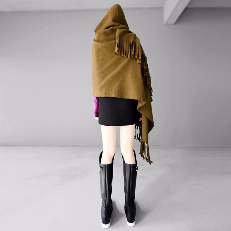 Marigold Shadows accessories Shi Hooded Fringe Shawl - Olive