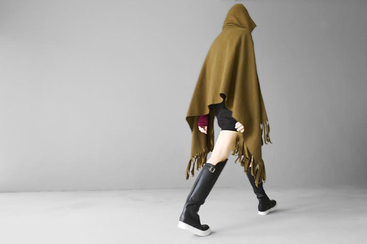 Marigold Shadows accessories Shi Hooded Fringe Shawl - Olive