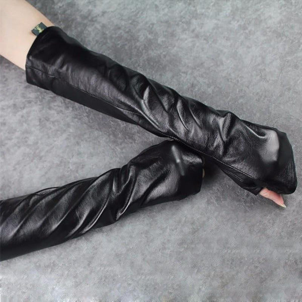 Zuriel Fingerless Gloves - Vegan Leather Black - L