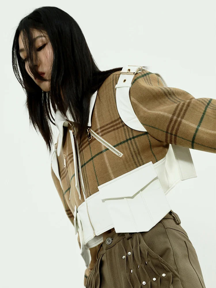 Marigold Shadows Alanhe Plaid Crop Jacket