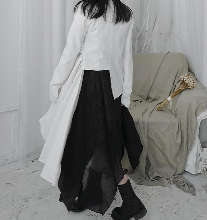 Marigold Shadows Blazers Ronin Irregular Long Sleeve Blazer - White