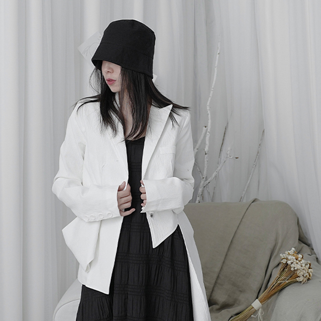 Marigold Shadows Blazers Ronin Irregular Long Sleeve Blazer - White