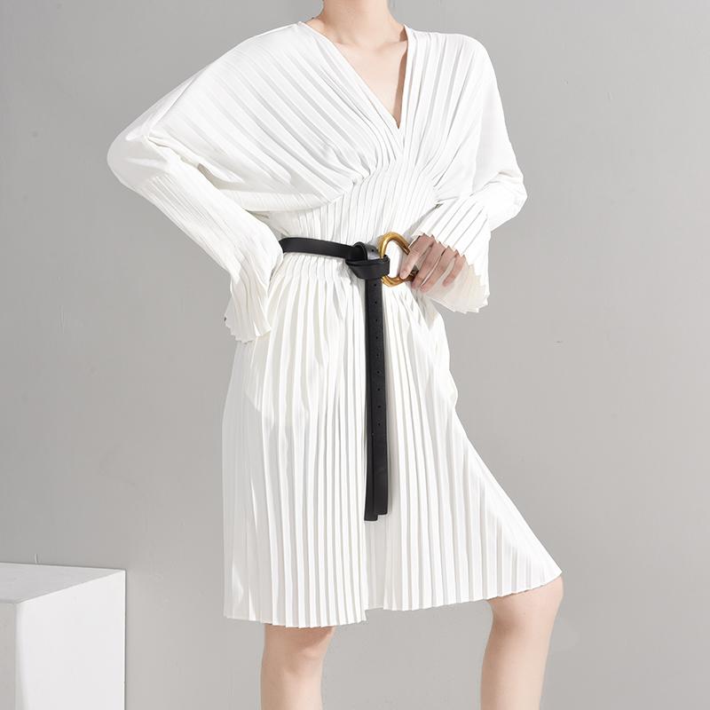 Marigold Shadows Blouses & Shirts Sakiya Pleated Long Sleeve Shirt Dress - White