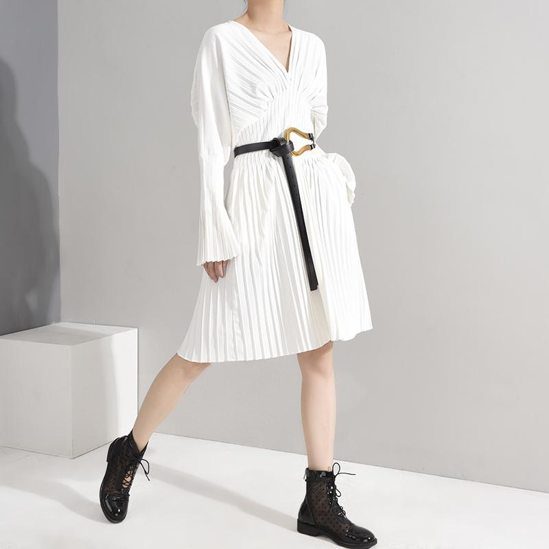 Marigold Shadows Blouses & Shirts Sakiya Pleated Long Sleeve Shirt Dress - White