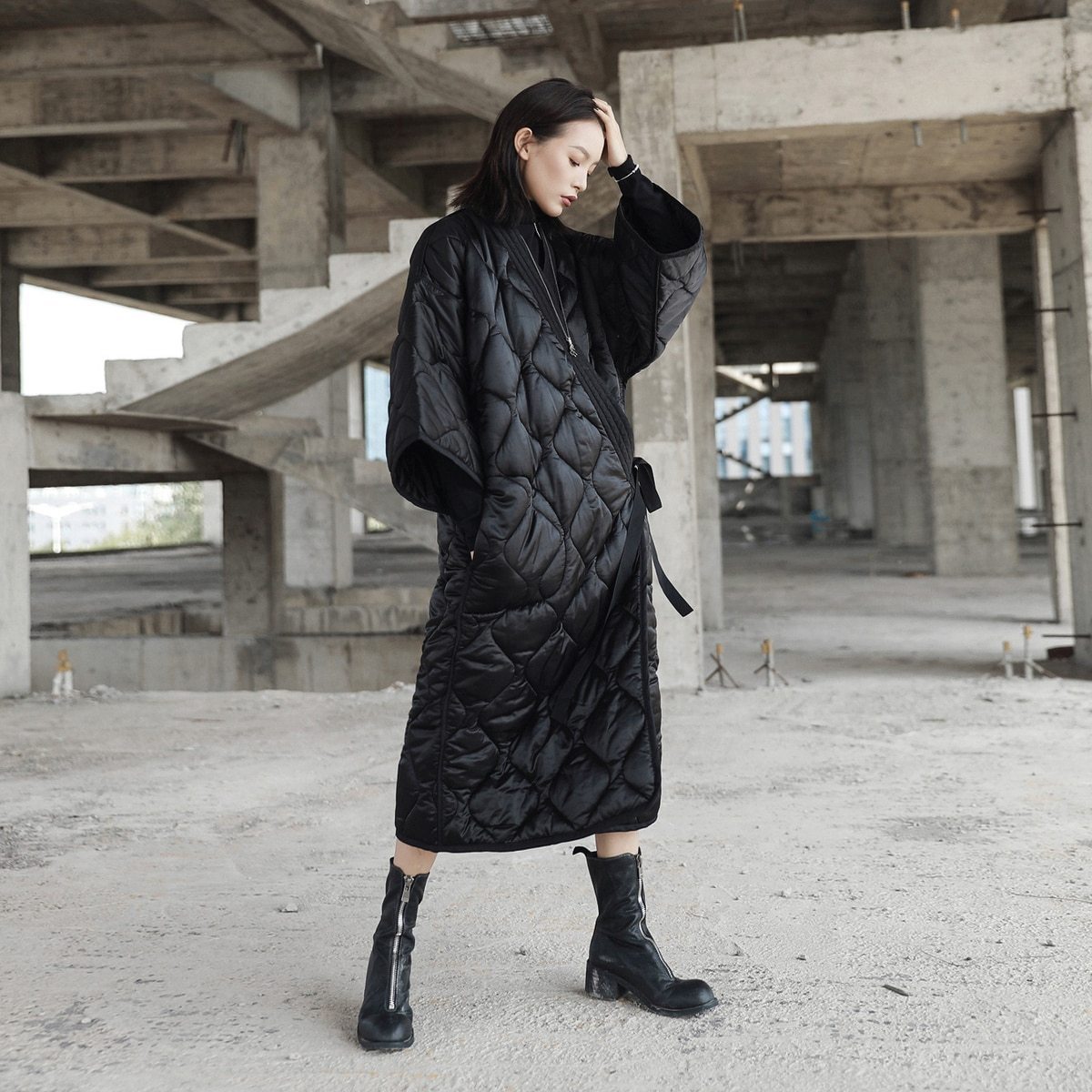 Marigold Shadows coats Satoko V-collar Quilted Coat