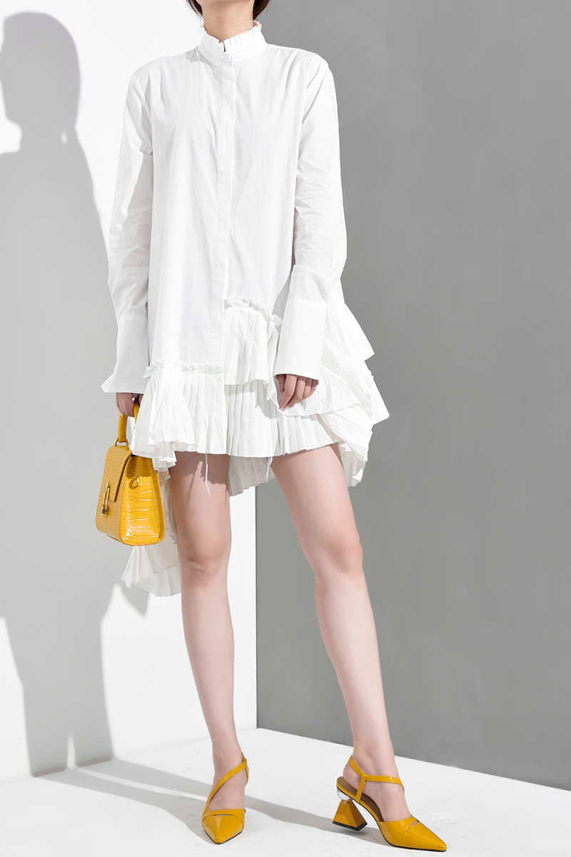 Marigold Shadows Dress Akihiko Long Sleeve Irregular Shirt Dress