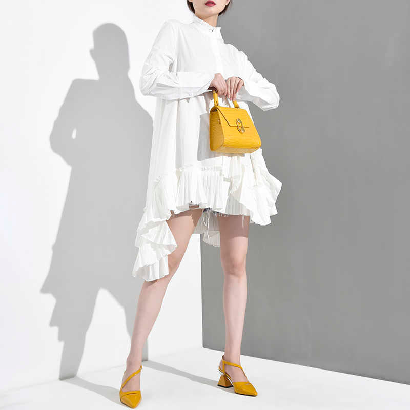 Marigold Shadows Dress Akihiko Long Sleeve Irregular Shirt Dress