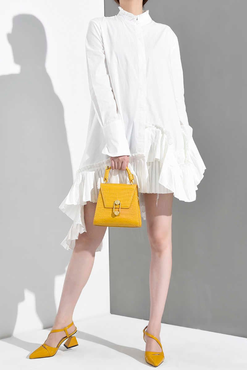 Marigold Shadows Dress Akihiko Long Sleeve Irregular Shirt Dress