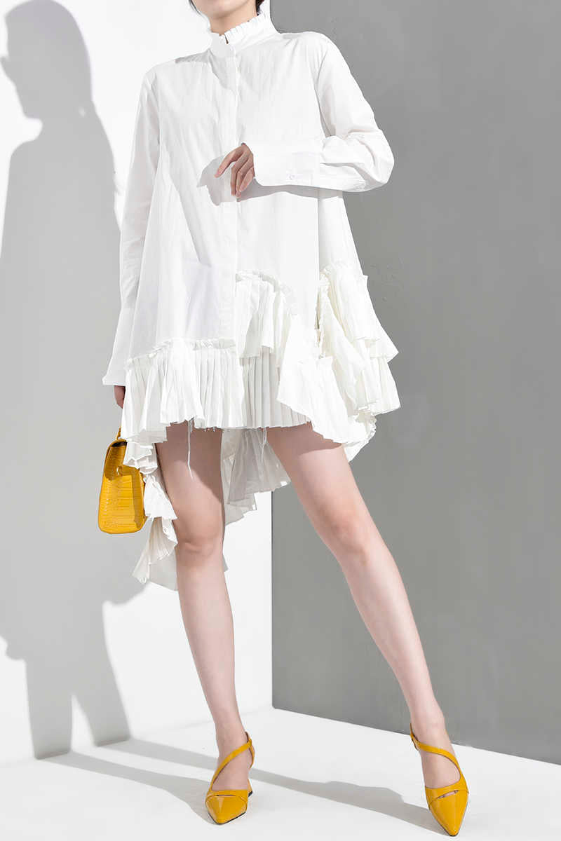 Marigold Shadows Dress Akihiko Long Sleeve Irregular Shirt Dress
