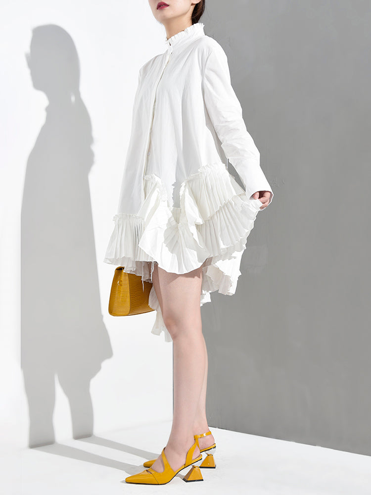 Marigold Shadows Dress Akihiko Long Sleeve Irregular Shirt Dress