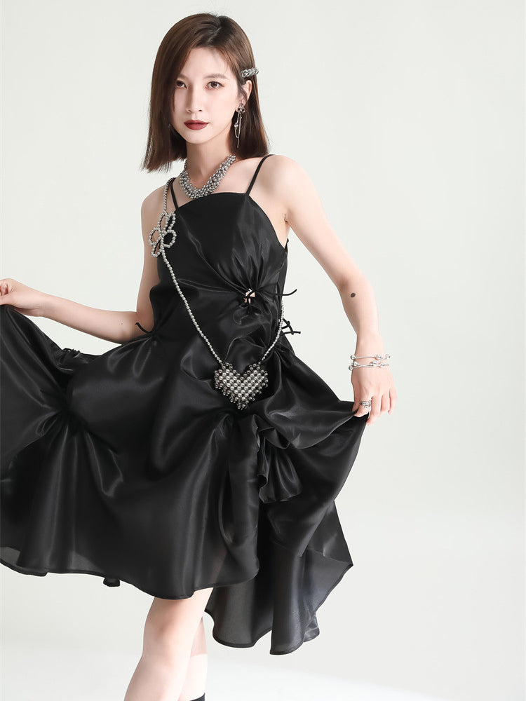 Marigold Shadows dresses Amida Pillowy Spaghetti Strap Dress - Black
