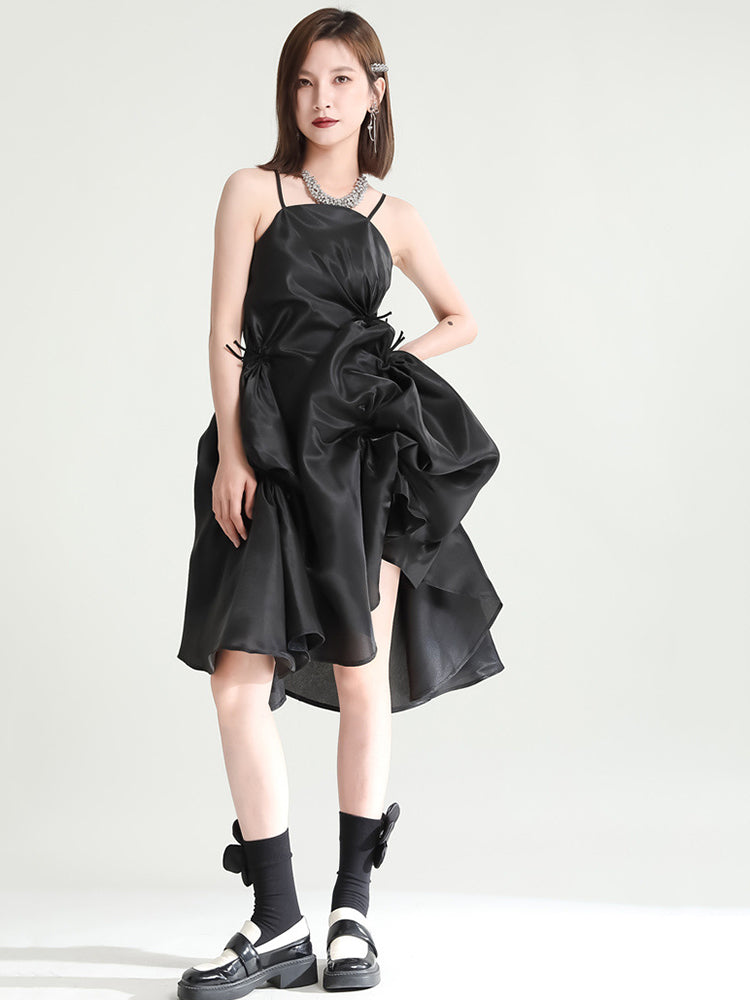 Marigold Shadows dresses Amida Pillowy Spaghetti Strap Dress - Black