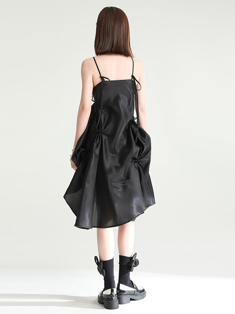 Marigold Shadows dresses Amida Pillowy Spaghetti Strap Dress - Black