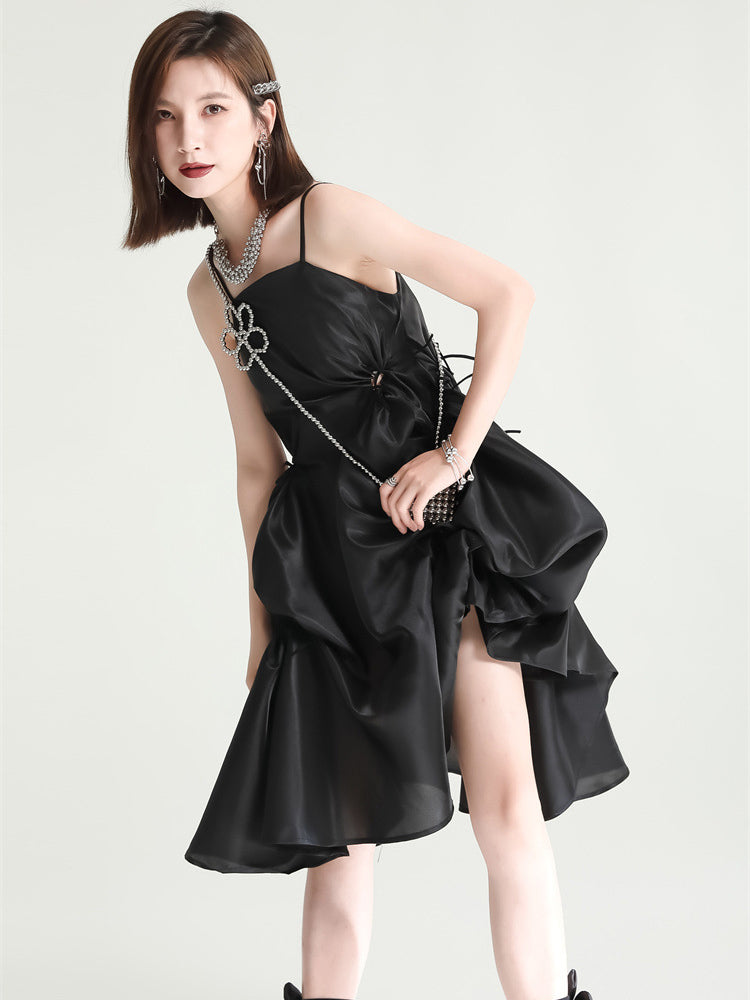 Marigold Shadows dresses Amida Pillowy Spaghetti Strap Dress - Black