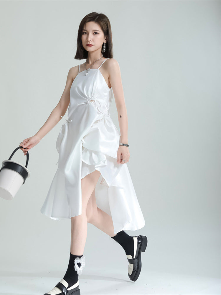 Marigold Shadows dresses Amida Pillowy Spaghetti Strap Dress - White