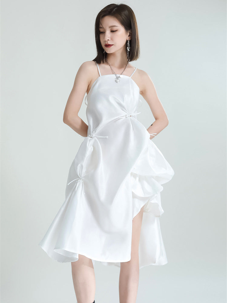 Marigold Shadows dresses Amida Pillowy Spaghetti Strap Dress - White