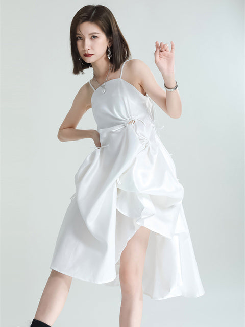 Marigold Shadows dresses Amida Pillowy Spaghetti Strap Dress - White