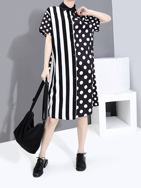 Marigold Shadows Dresses Annie Stripe Dot - Short Sleeve Dress