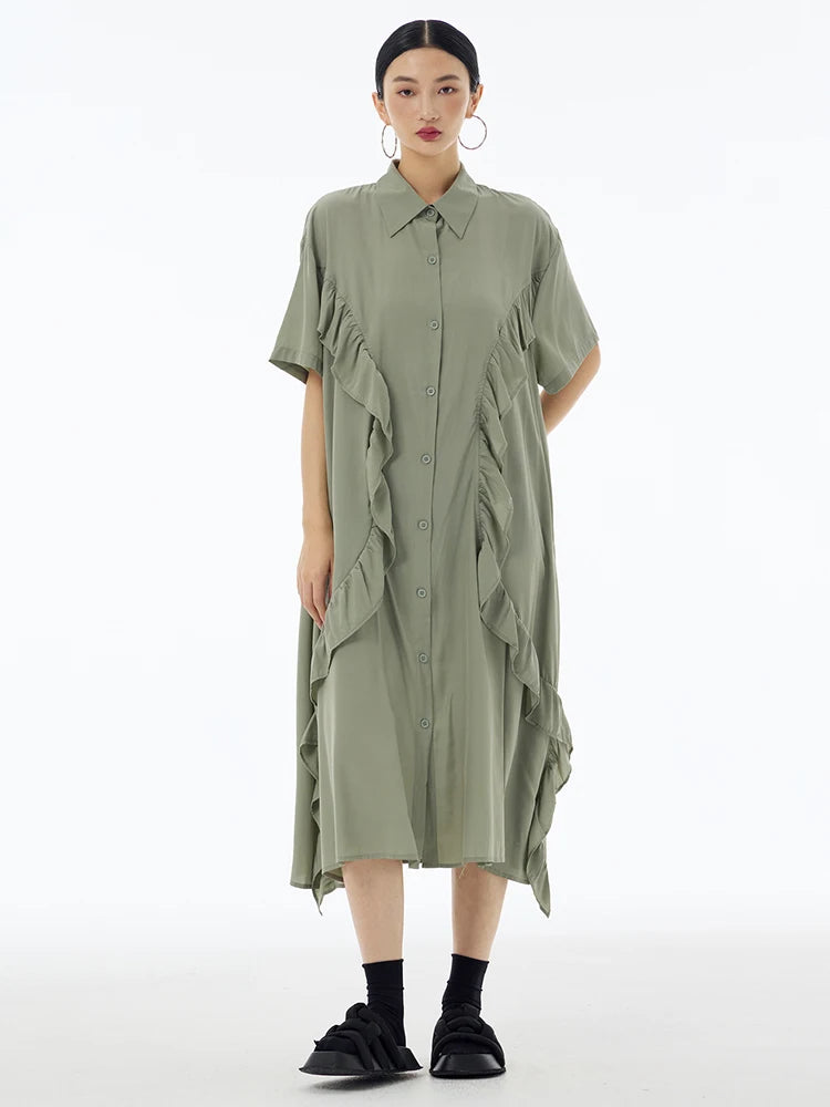 MARJORIE Bamboo Ruffle Dress In Off-white