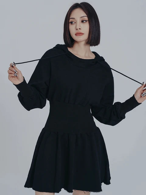 Marigold Shadows Dresses Egreeg Hooded Mini Dress