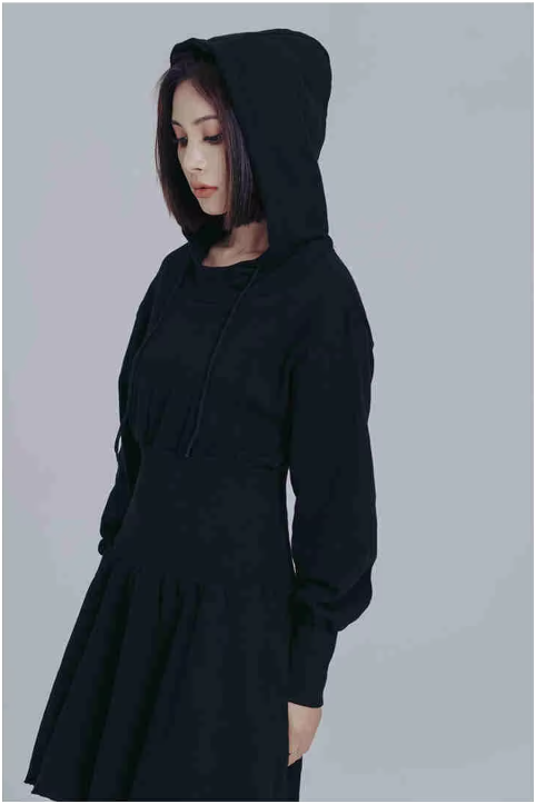 Marigold Shadows Dresses Egreeg Hooded Mini Dress