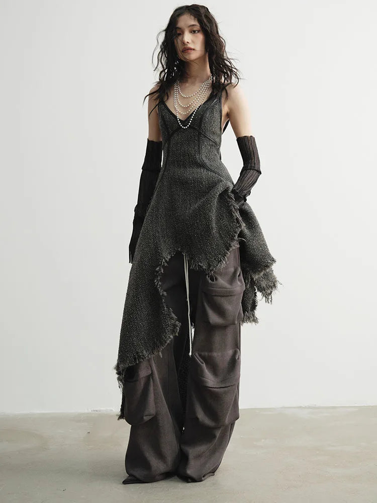 Marigold Shadows Dresses Frandie Asymmetrical Frayed Dress