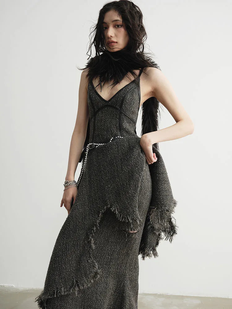 Marigold Shadows Dresses Frandie Asymmetrical Frayed Dress