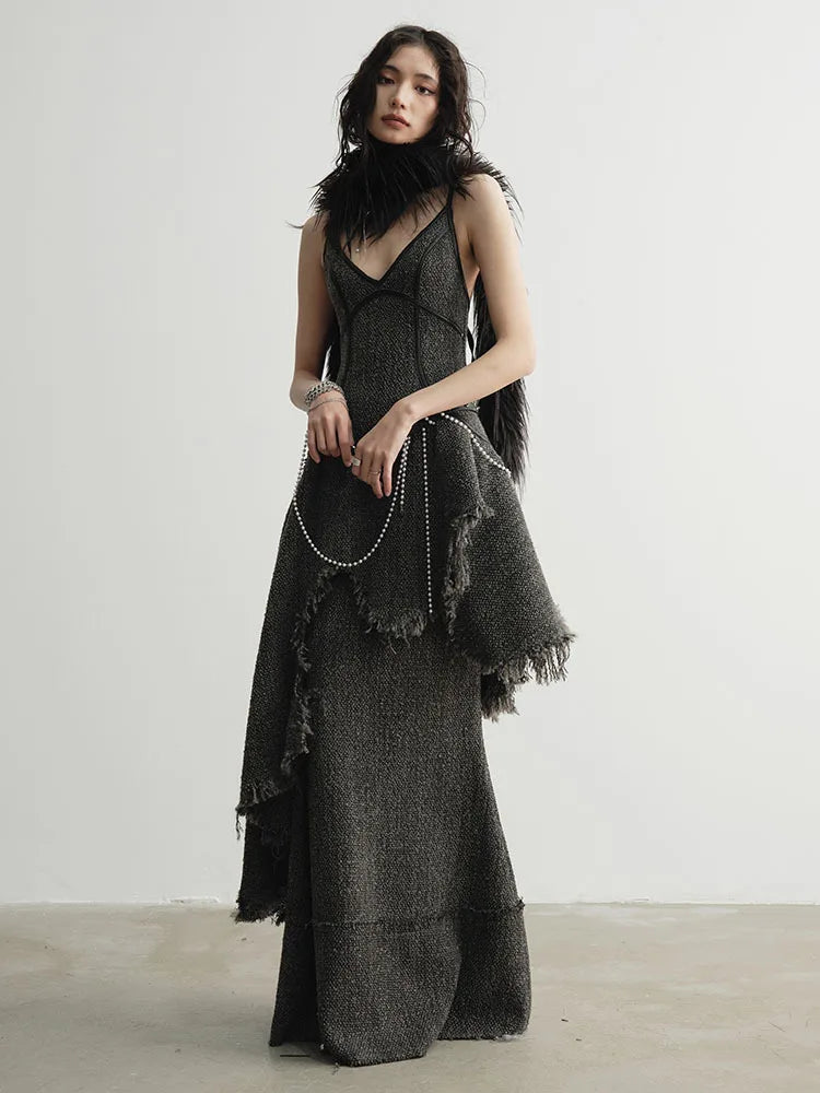 Marigold Shadows Dresses Frandie Asymmetrical Frayed Dress