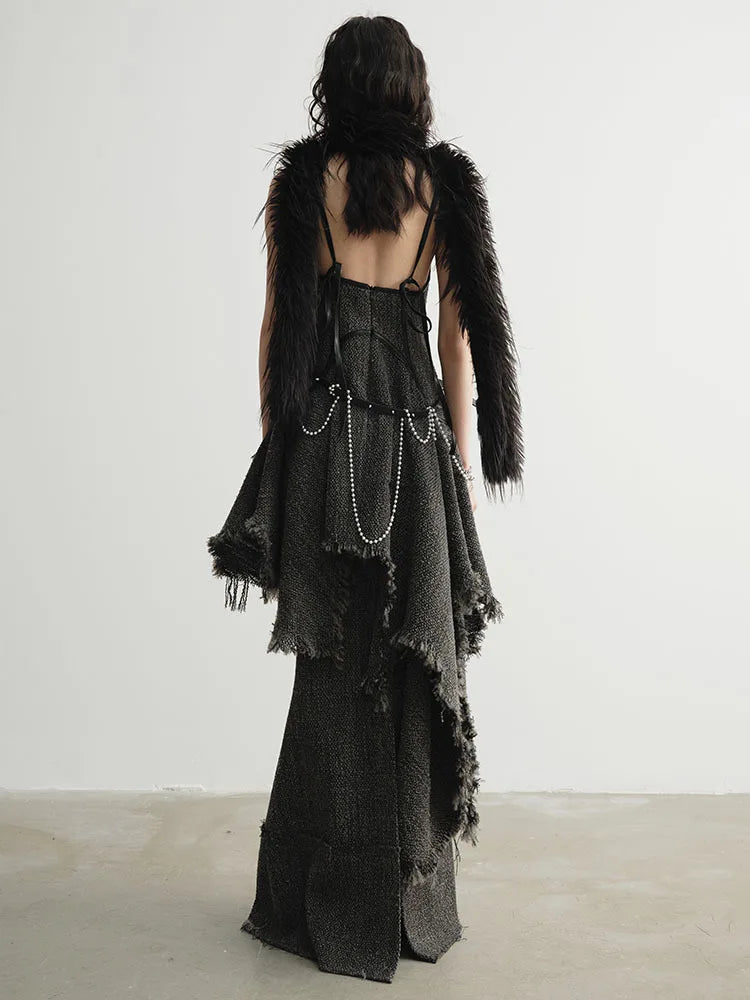 Marigold Shadows Dresses Frandie Asymmetrical Frayed Dress
