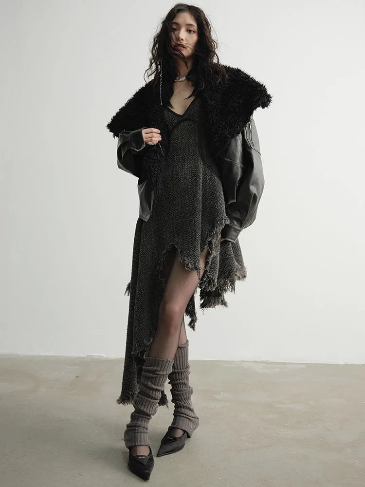 Marigold Shadows Dresses Frandie Asymmetrical Frayed Dress