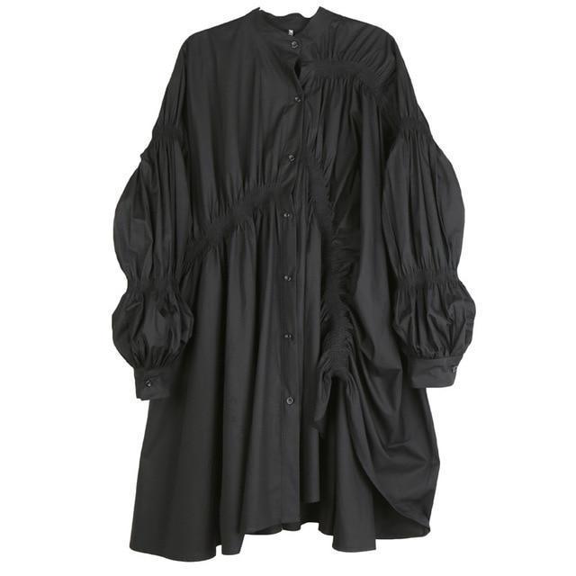 Marigold Shadows dresses Hotaru Long Sleeve Pleated Shirt Dress - Black