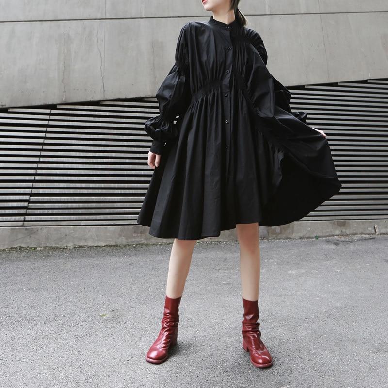 Marigold Shadows dresses Hotaru Long Sleeve Pleated Shirt Dress - Black