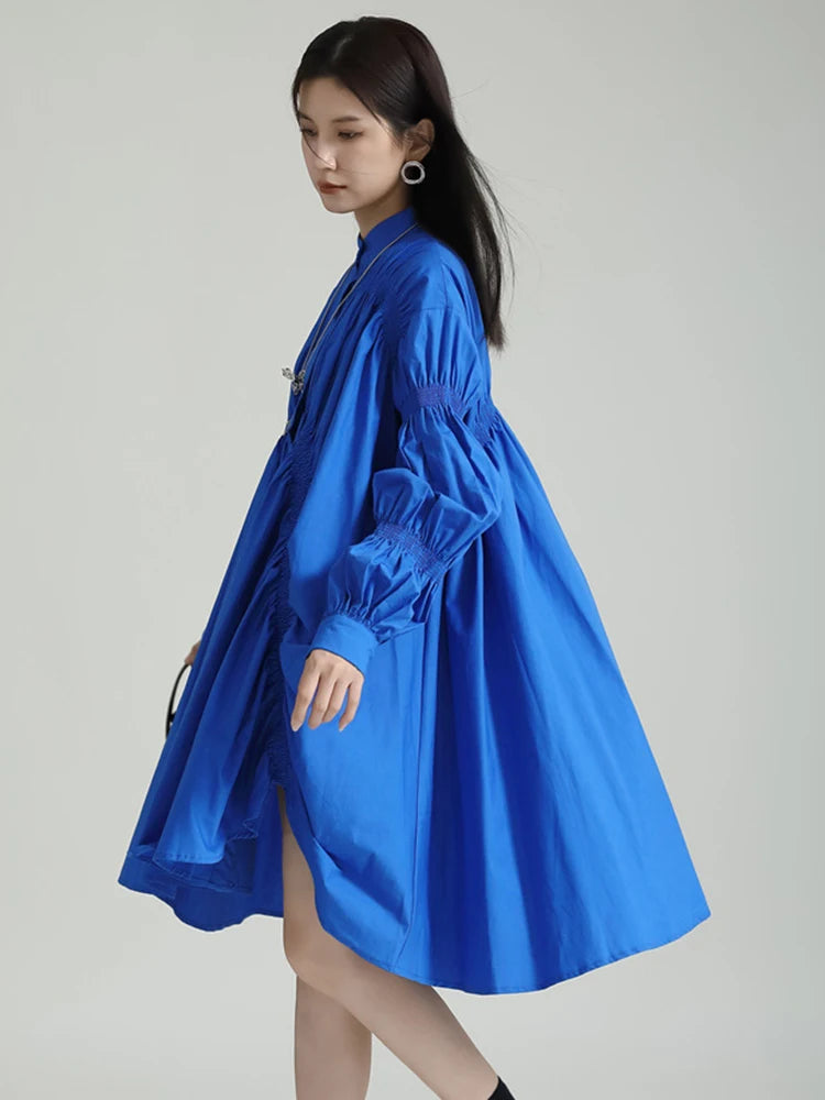 Marigold Shadows dresses Hotaru Long Sleeve Pleated Shirt Dress - Blue