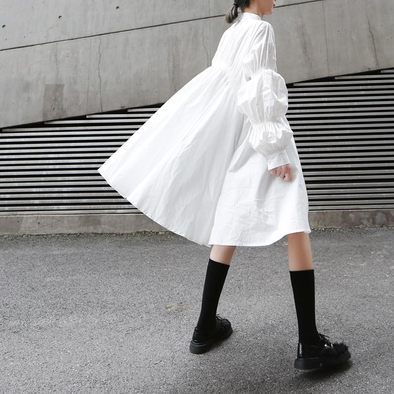 Marigold Shadows dresses Hotaru Long Sleeve Pleated Shirt Dress - White