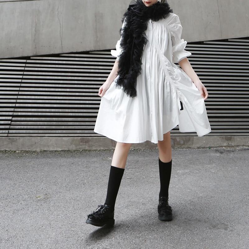 Marigold Shadows dresses Hotaru Long Sleeve Pleated Shirt Dress - White