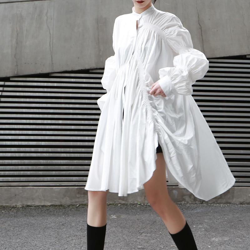 Marigold Shadows dresses Hotaru Long Sleeve Pleated Shirt Dress - White
