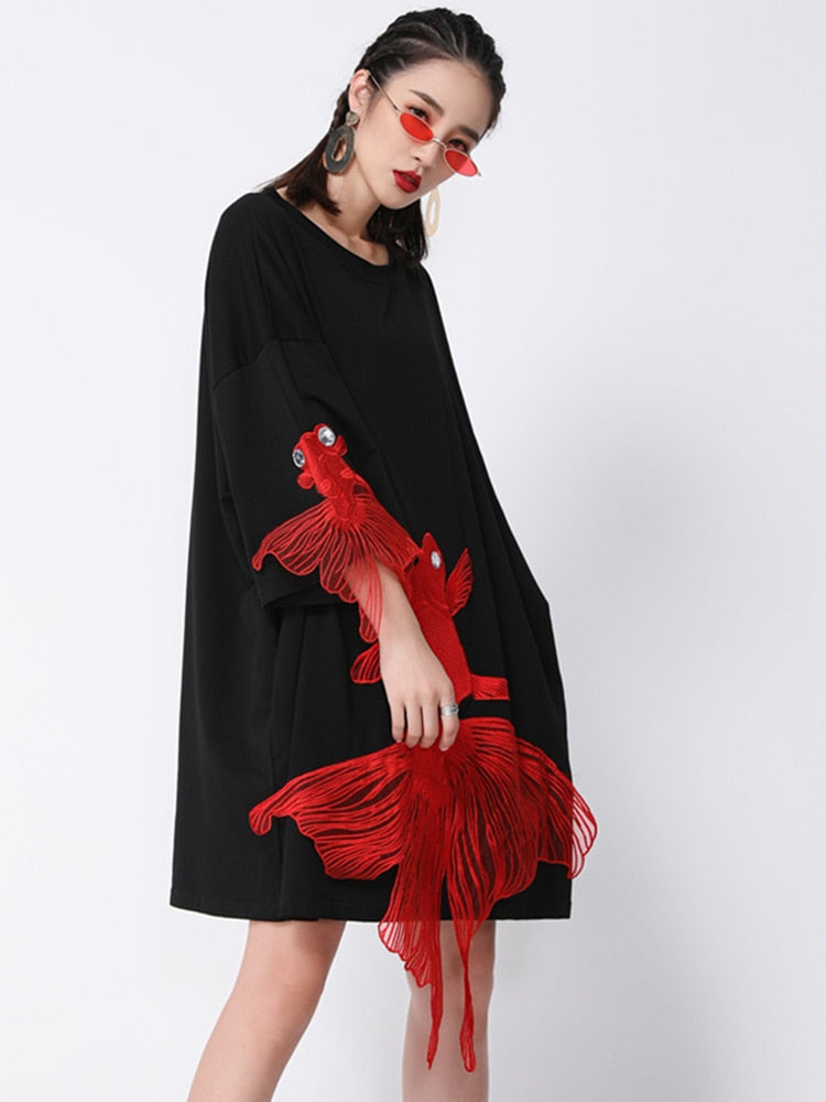 Marigold Shadows Dresses Kingyo Embroidered Goldfish Dress