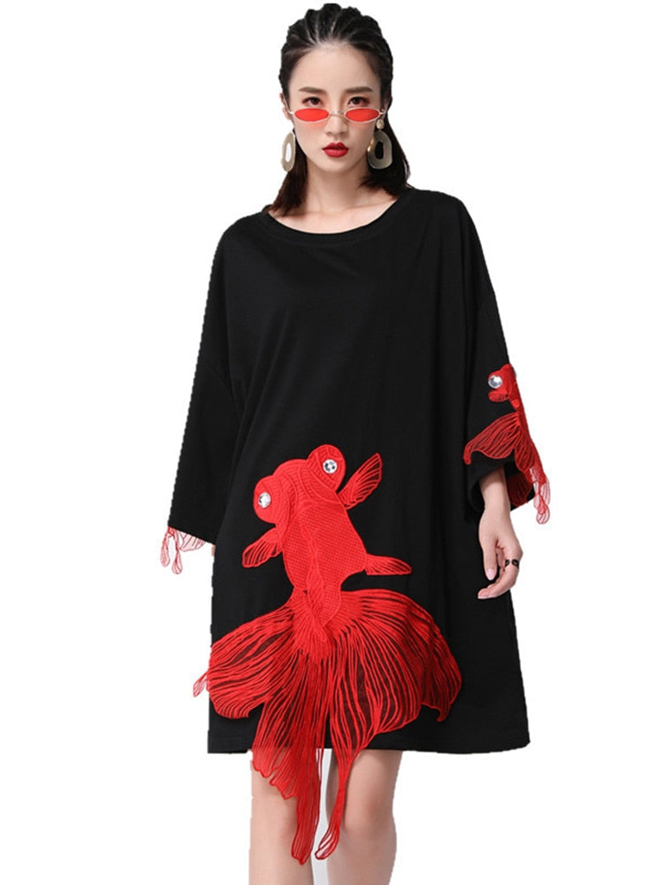 Marigold Shadows Dresses Kingyo Embroidered Goldfish Dress