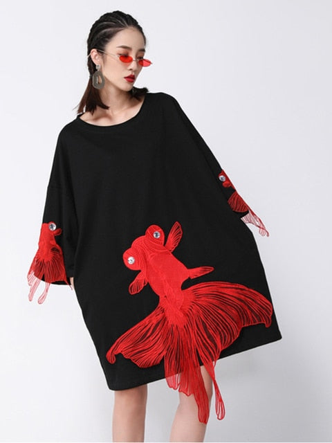 Marigold Shadows Dresses Kingyo Embroidered Goldfish Dress