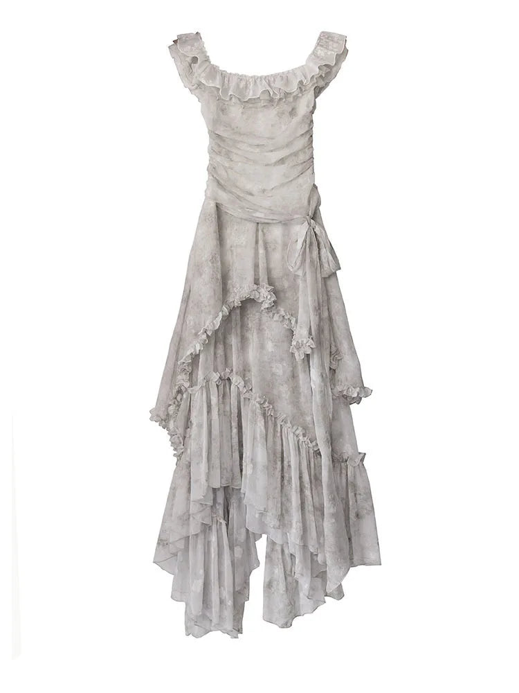Marigold Shadows Dresses *** Miranda Ruffled Open Shoulder Dress