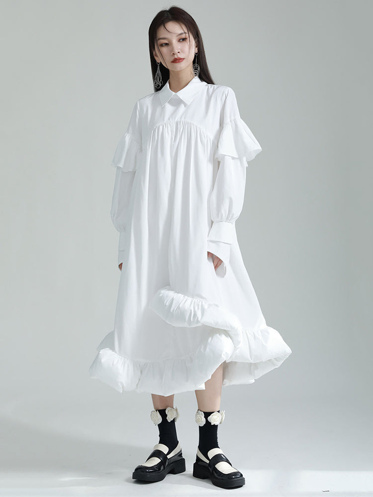 Marigold Shadows Dresses Plufey Long Sleeve Puff Dress - White