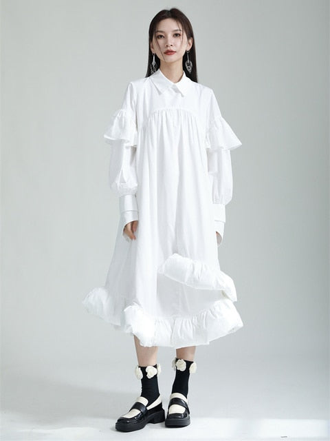 Marigold Shadows Dresses Plufey Long Sleeve Puff Dress - White