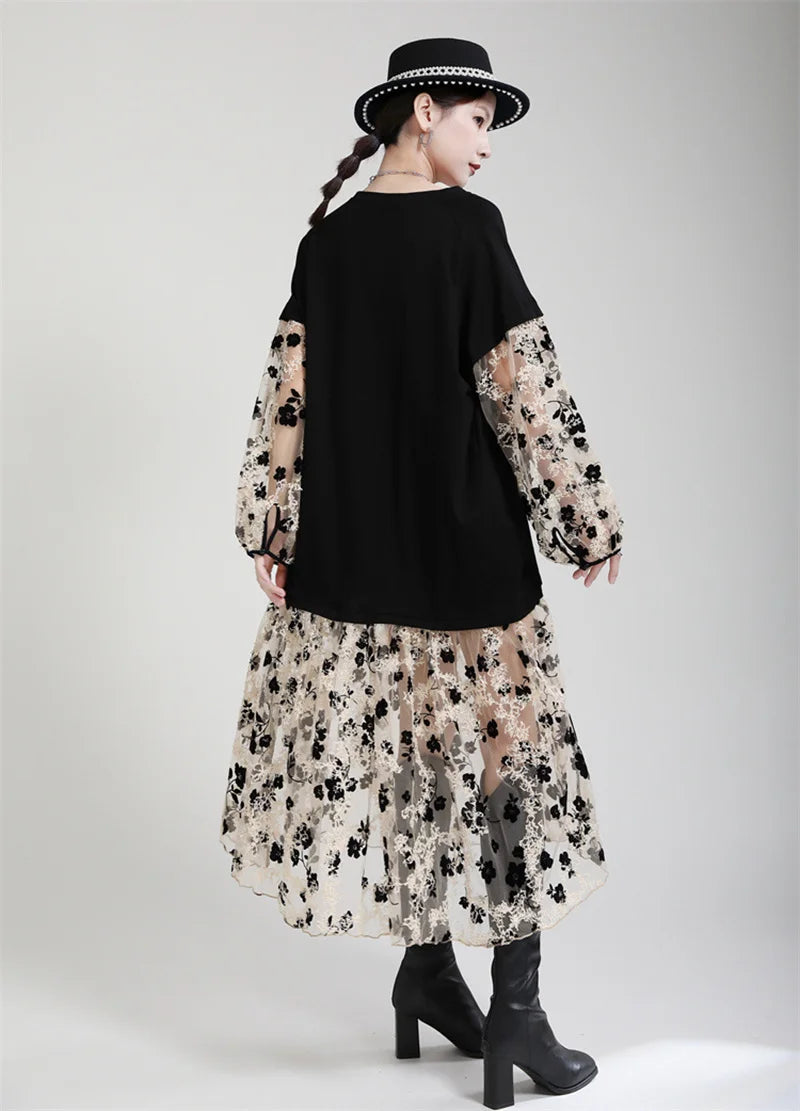 Marigold Shadows Dresses Ralcuy Sheer Floral Dress