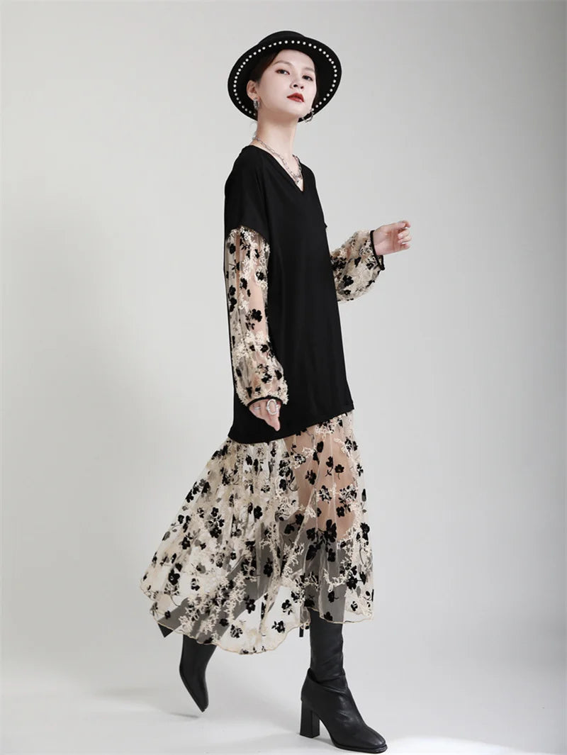 Marigold Shadows Dresses Ralcuy Sheer Floral Dress