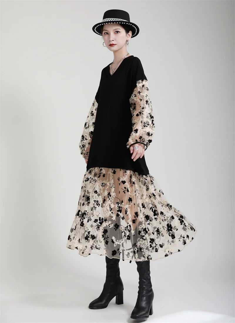 Marigold Shadows Dresses Ralcuy Sheer Floral Dress