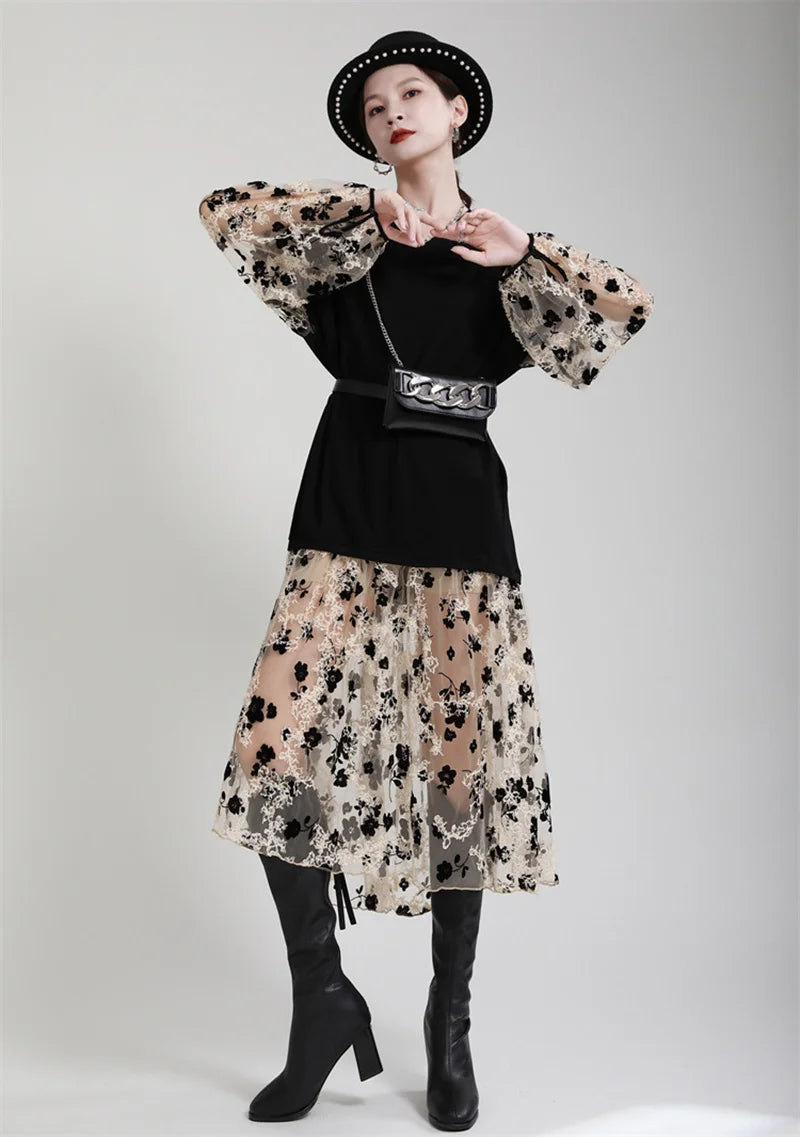 Marigold Shadows Dresses Ralcuy Sheer Floral Dress