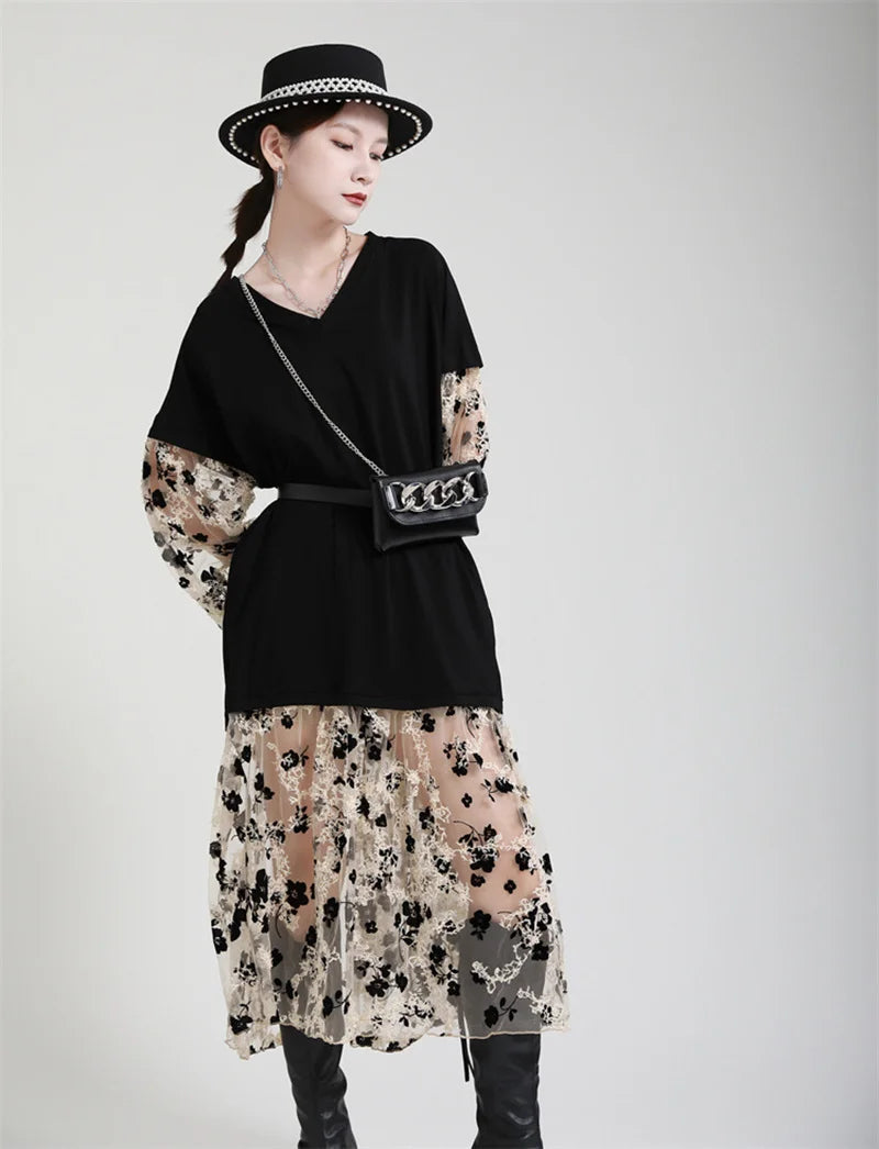 Marigold Shadows Dresses Ralcuy Sheer Floral Dress